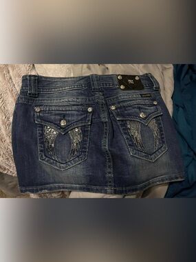 Miss Me Dark Wash Jean Skirt with angel wings size 28
